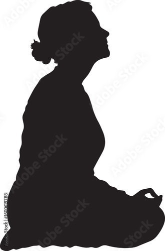 Deep Breathing Silhouette: An elderly woman sitting with her hands on her lap, concentrating on her breath, depicted in a full-length silhouette.