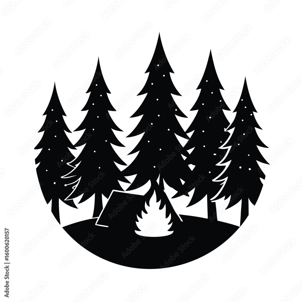 Fototapeta premium Forest Campsite with Tent and Campfire