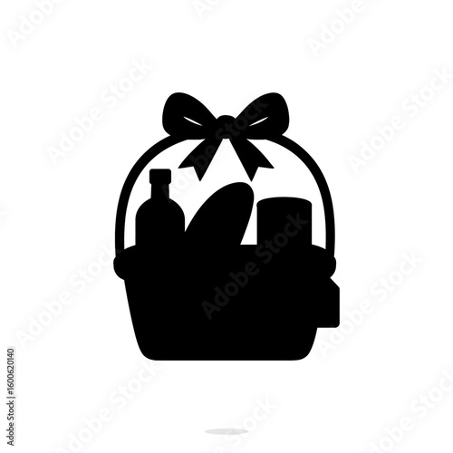 Gift basket with food and ribbon