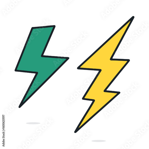 Two lightning bolts, one green and one yellow.