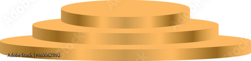 empty golden podium platform with three circular tiers isolated on white background for display or awards	