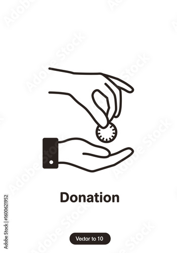 Simple Line Art of Hands Giving Donation