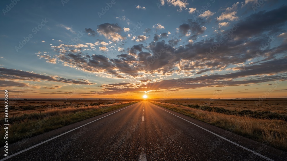 Naklejka premium Open road disappearing into the horizon with ample space for writing