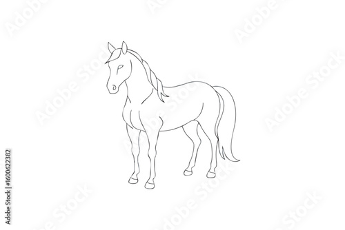 Elegant Horse Outline Illustration for Coloring Books and Creative Projects Minimalist Design on White Background, Art & illustration