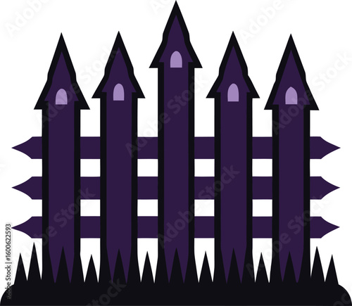 Creepy crooked picket fence for halloween isolated on transparent background