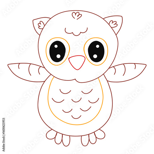 Bild auf Leinwand Funny owl with raised wings and big eyes, colored  outline
