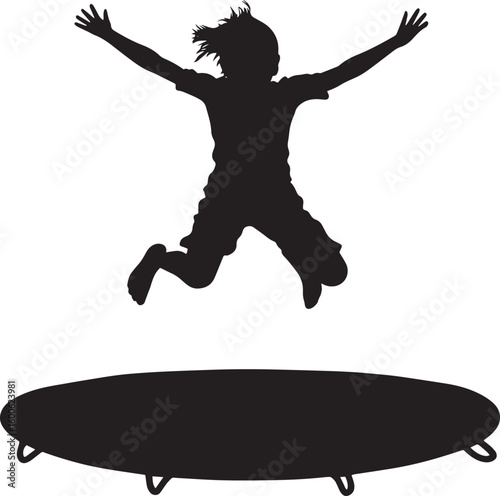 Trampoline Jumping Child Silhouette Full-length silhouette of a child soaring through the air with arms extended.