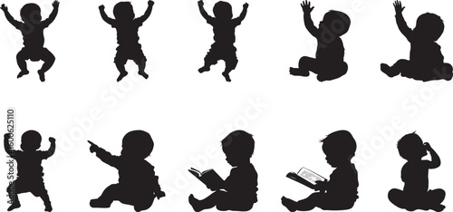 Silhouette of a Baby Dancing Full-length black vector illustration of a baby bouncing slightly with arms moving rhythmically.