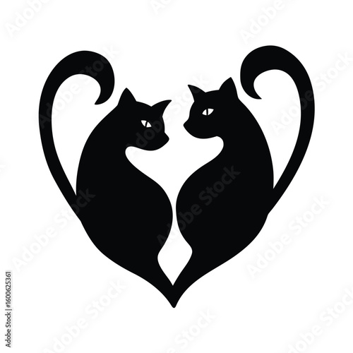 Silhouette Cats Forming a Heart Shape