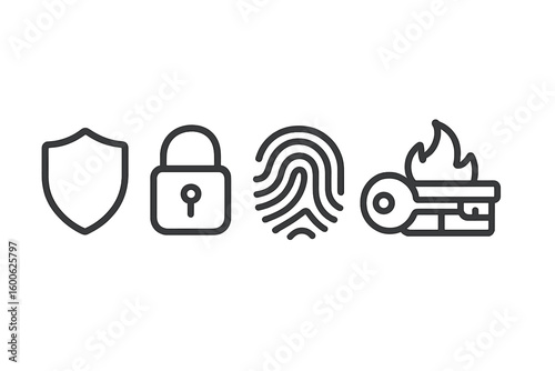 Exploring various security symbols representing protection, privacy, identification, and data safety measures for modern technology