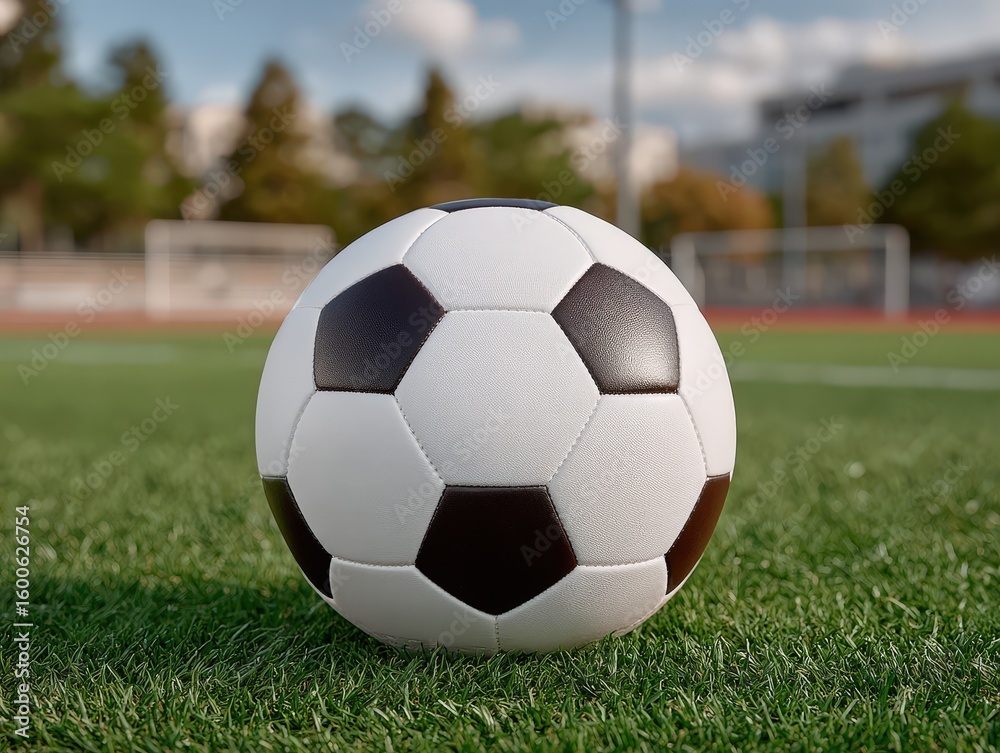 Fototapeta premium Single Generic Football on Green Grass Field in Natural Lighting
