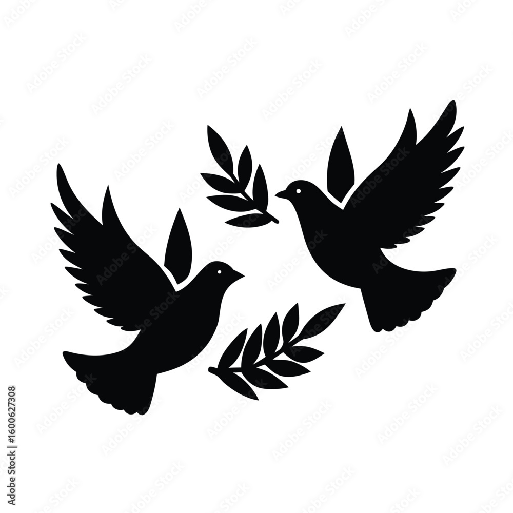 Obraz premium Two Peace Doves Flying with Olive Branches