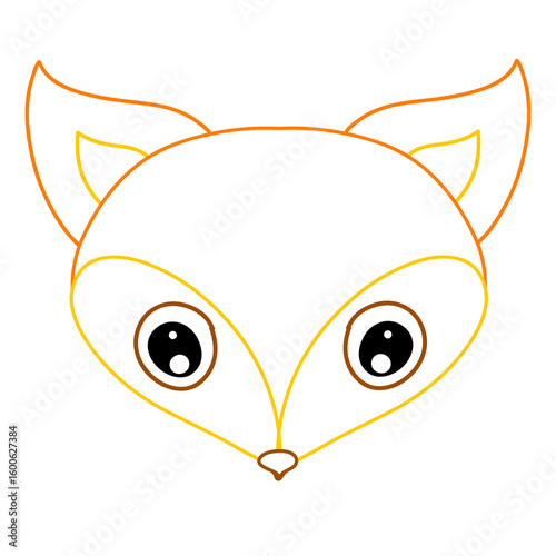 head of a cute fox with big eyes, red outline