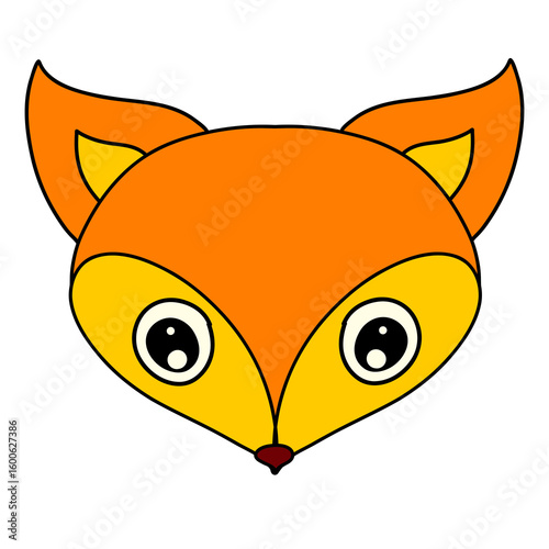 head of a cute fox with big eyes, red 