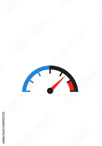 Simple Speedometer Icon with Red Needle Indicating High Performance