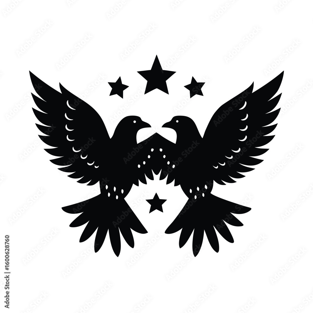 Naklejka premium Symmetrical Eagles with Stars Emblem