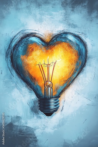Creative heart design in vintage yellow sketch style