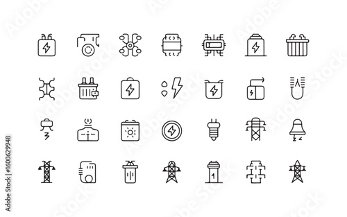 Collection of electrical energy and power line icons electricity symbol