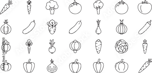 Collection of hand drawn vegetable icons isolated on transparent background