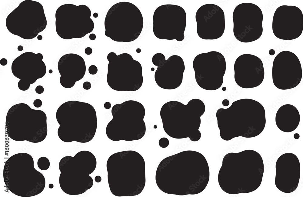 Fototapeta premium Collection of black ink splashes and drops isolated on transparent background