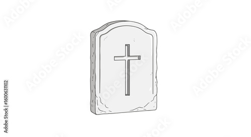 Tombstone illustration in white with cross symbol for burial concept