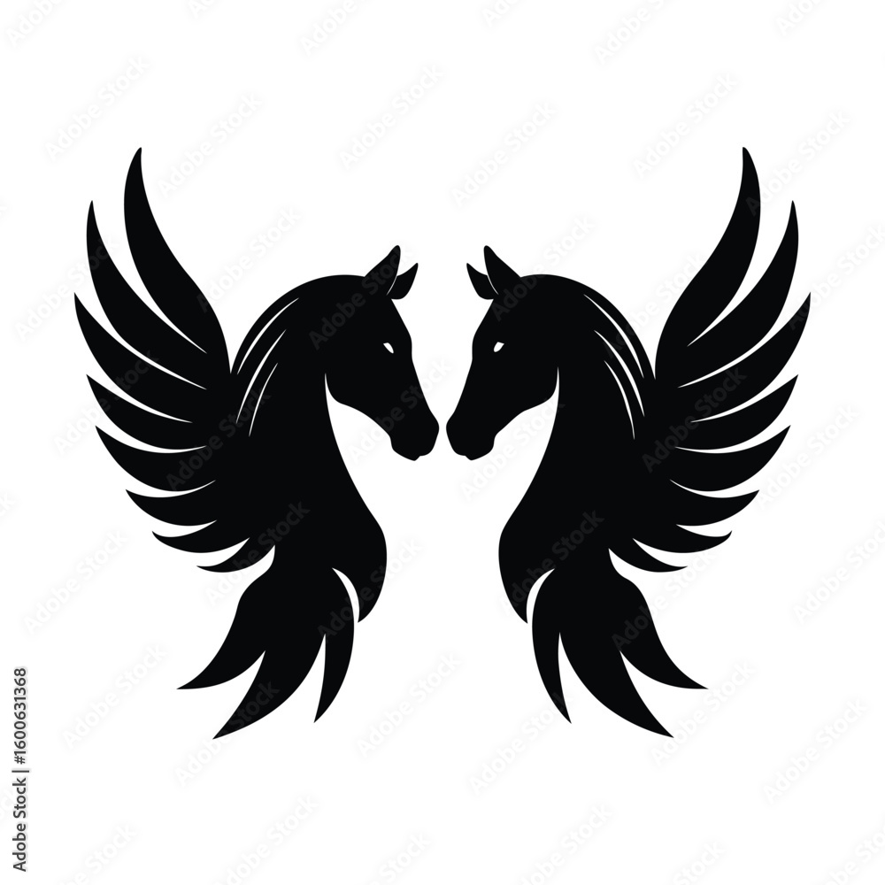 Fototapeta premium Two winged horses facing each other emblem