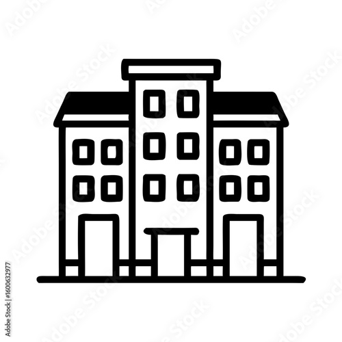 Monochrome silhouette icon of a modern apartment complex with multiple units