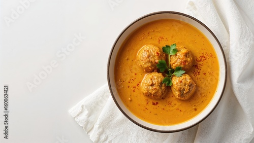 Wallpaper Mural Hearty meatball and pumpkin soup displayed on a white tabletop Torontodigital.ca