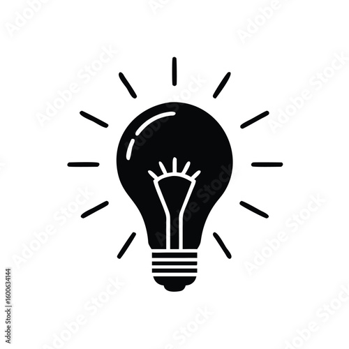 An illuminating icon displays a lightbulb radiating short beams on a transparent backdrop