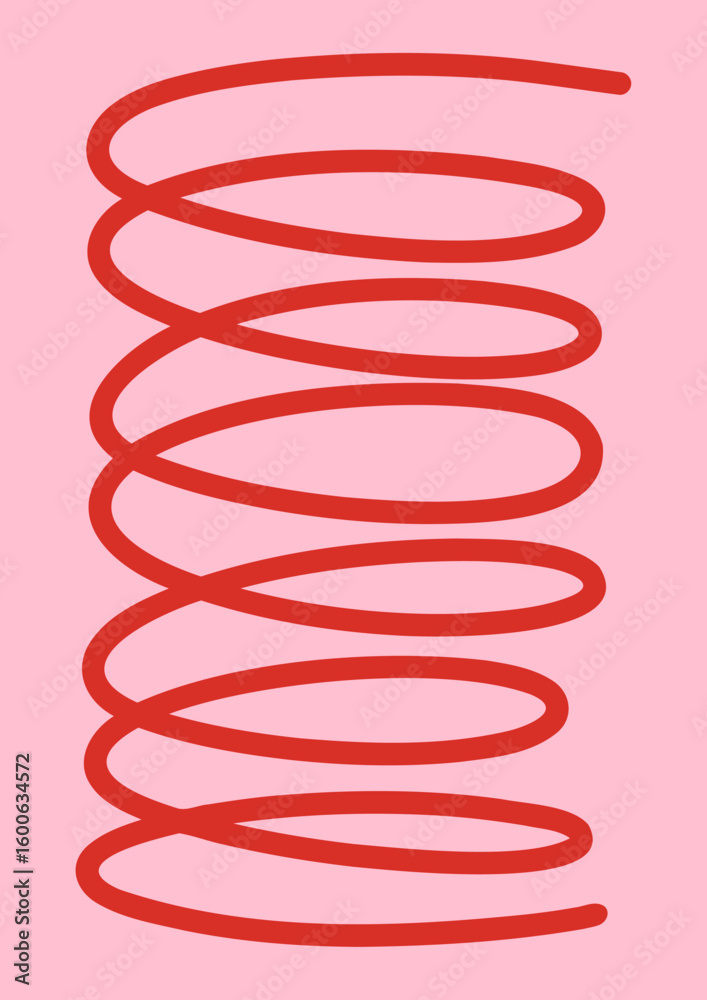 Red Spiral Shape Poster on Pink Background. Modern Abstract Art Design Template