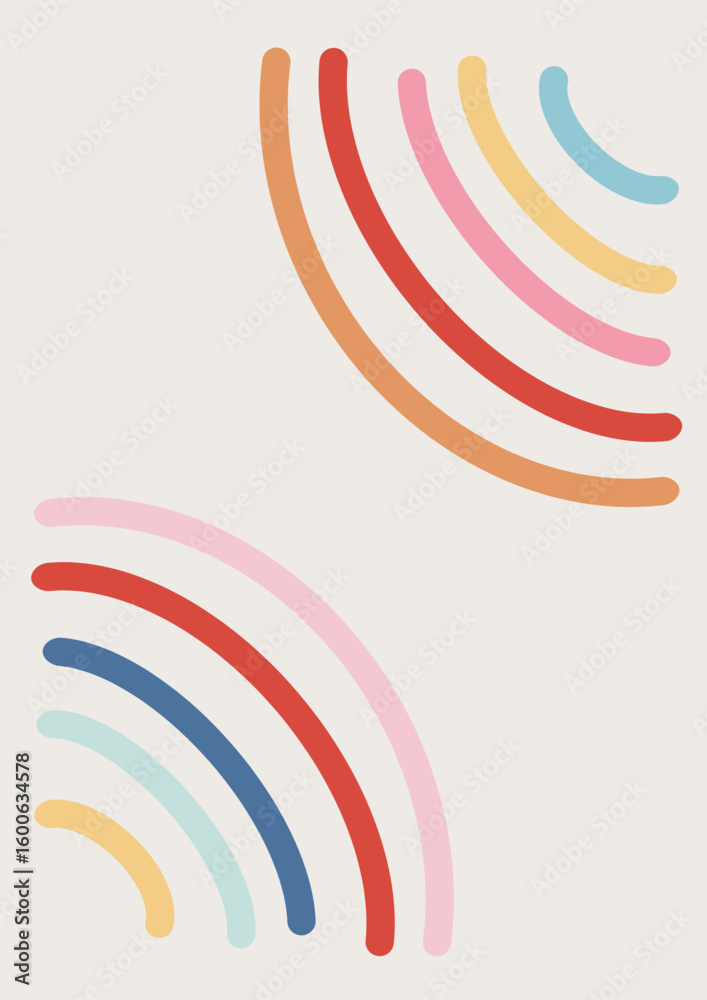 Multicolor Minimalist Round Shape Poster Background. Modern Abstract Art Design Template