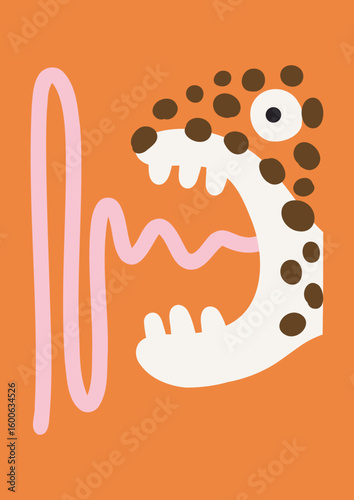 Playful Minimalist  Leopard With Mouth Open and Tonge Poster Background. Modern Design Abstract Art