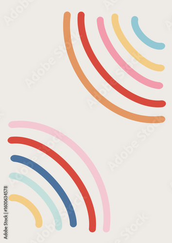 Multicolor Minimalist Round Shape Poster Background. Modern Abstract Art Design Template