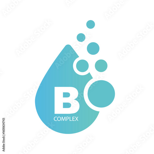 Blue colored vitamin B complex - icon, vector.