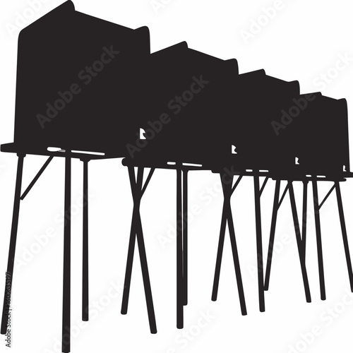 Silhouette illustration of polling booths transparent in black