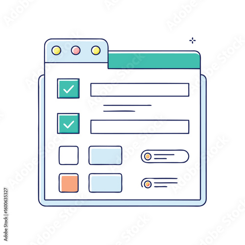Illustration of a digital user interface form with checkboxes and input fields isolated on white background