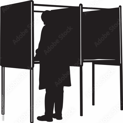 Person voting in a booth silhouette illustrating election and political themes