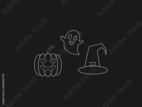 A set of three outline icons representing Halloween elements