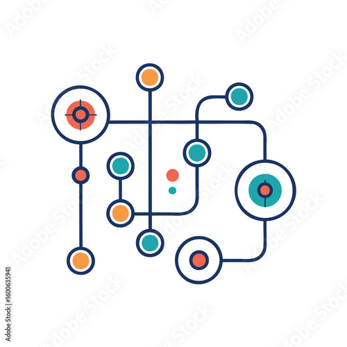 Abstract network of interconnected nodes and lines representing data flow and connections isolated on white background