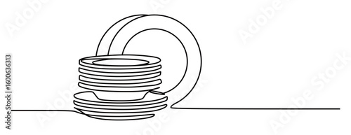 continuous line art of a stack of plates. the concept of arranging plates neatly