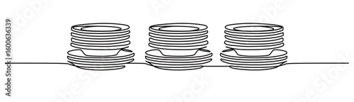 continuous line art of a stack of plates. the concept of arranging plates neatly