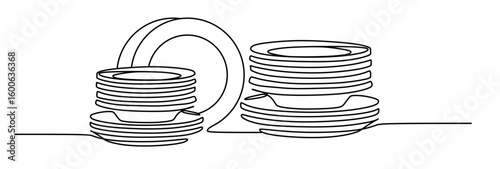 continuous line art of a stack of plates. the concept of arranging plates neatly