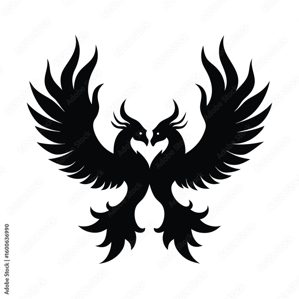 Fototapeta premium Mystical Twin Phoenix Crest Illustration