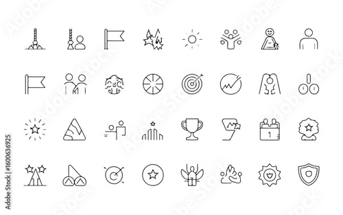 Collection of thin line icons representing business success and achievement vector