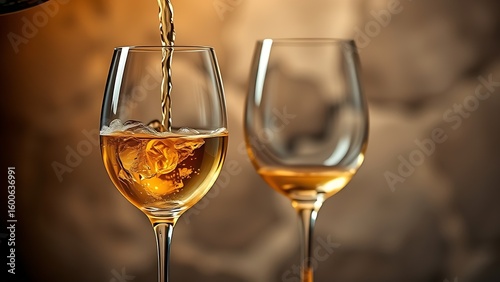 Two elegant wine glasses with golden liquid, capturing the essence of a warm ambiance.
