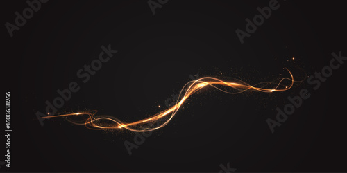 Glitter, light, twirl, wave, magic in a golden glowing swirl. Beam, curve, dynamic, effect, flare form a glowing PNG style. Gold curved light line, rope, tape. Twirl Png