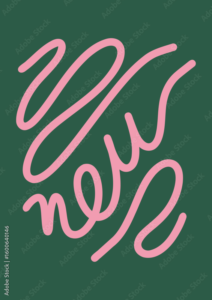 text New in Pink Wavy Line and Green Background. Modern Abstract Art Design Template