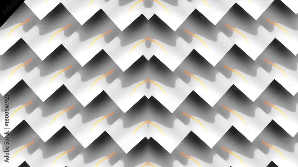 Dynamic Geometric Chevron Pattern with Pulsing Orange Lines An Abstract Black and White Motion Background, Geometric Abstract Diagonal Black & White Pattern with Orange,Minimalist Texture: Monochrome 