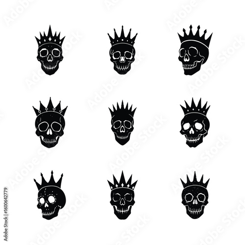 Crowned Skull Black Graphic Icon Set