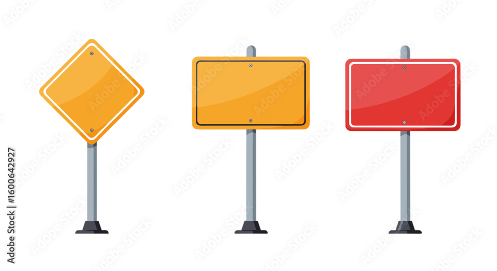 Coleção de mockups de placas de trânsito em branco, ilustração vetorial simples com fundo transparente